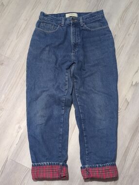 L.L.Bean Double L Relaxed Fit Plaid Flannel Lined Jeans Vintage Red Tartan 10